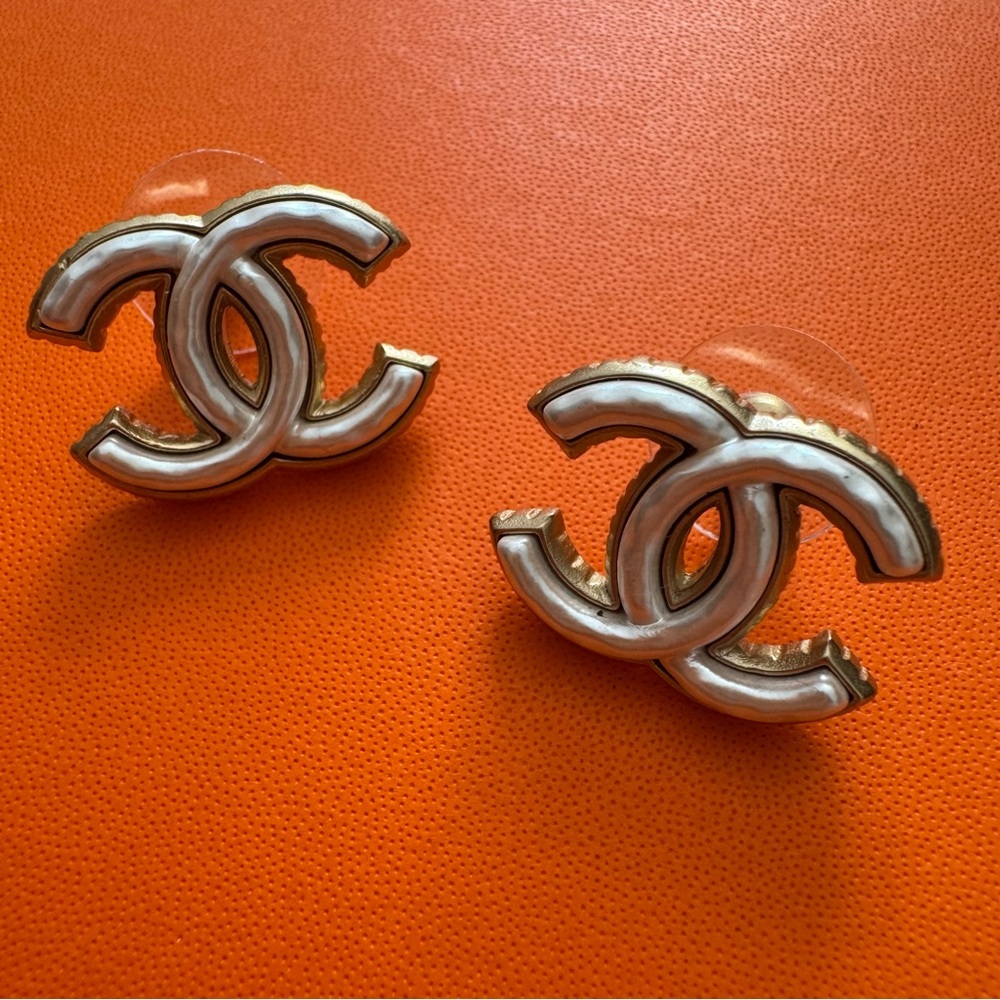 CHANEL Gold and Cream Iconic Earrings